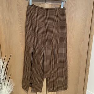 Maje Asymmetric Skirt With Flaps And Checks Brown Midi Size 36 S